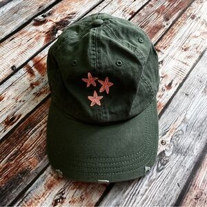 Aerie Green Cap with Pink Star Fish Embroidery